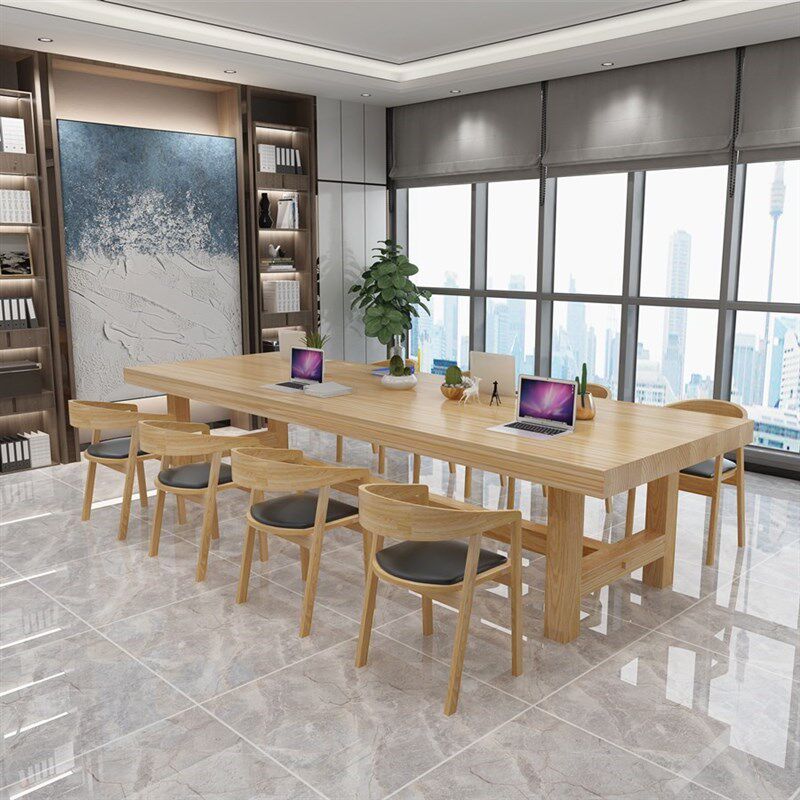 北欧大型会议桌实木办公桌简约长条大板桌洽谈工作台超长桌椅组合