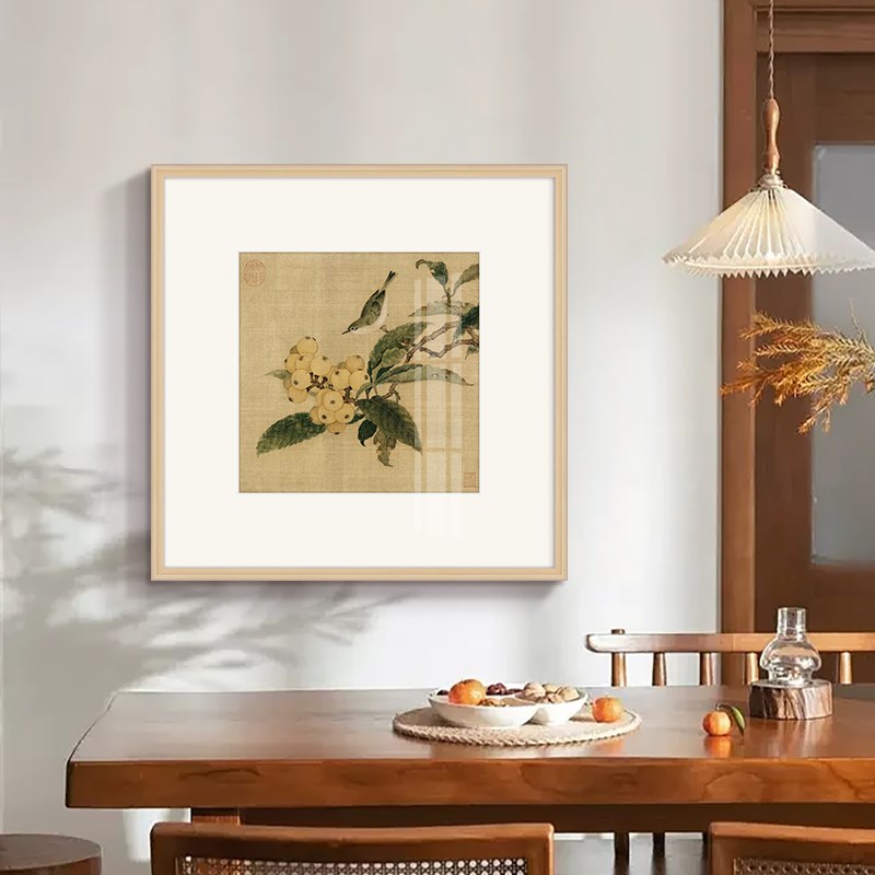 宋代美学餐厅装饰画新中式古典y花鸟饭厅挂画茶室客厅背景斗方壁