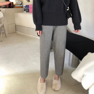 孕妇针织奶奶裤慵懒风秋冬季加厚款外穿宽松显瘦哈伦长裤子女灰色