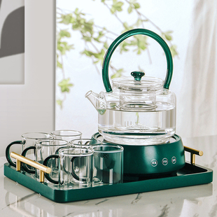 电加热煮茶器J花茶壶果茶北欧下午茶茶 轻奢玻璃水果茶壶茶杯套装