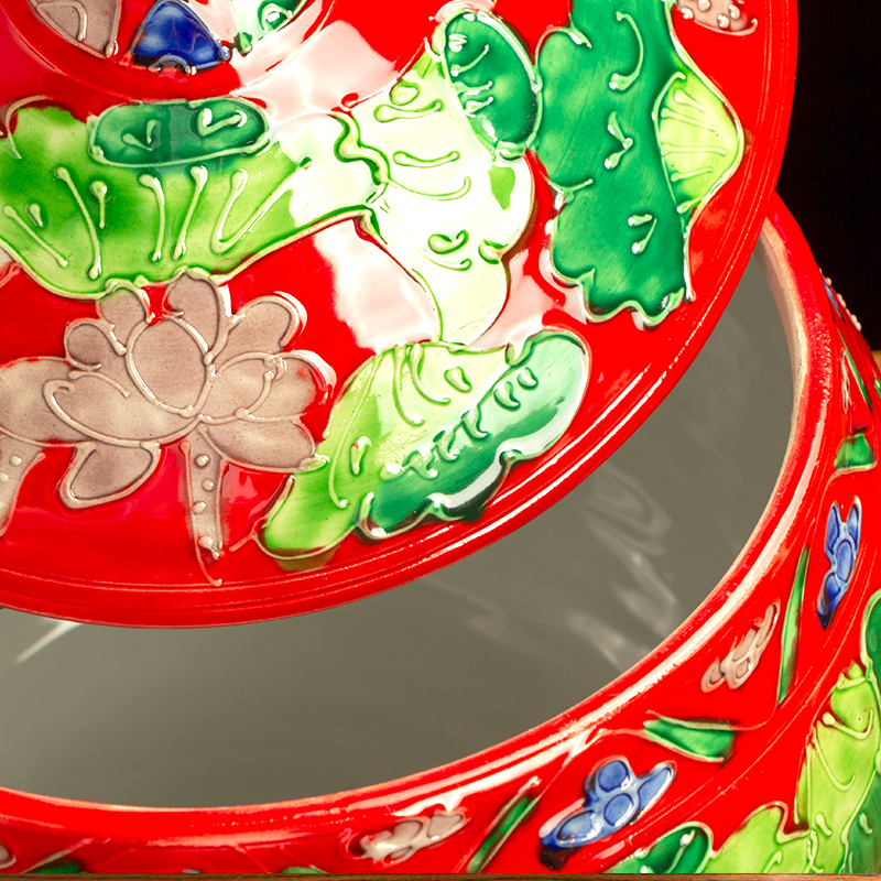 极速新中式红色鸳鸯戏水储物罐子摆件客厅陶瓷花瓶玄关样板房软装