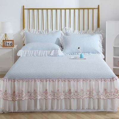 新款夏季冰丝凉席绣花凉感三件套公主风床裙款可水洗空调软席,床上用品,冰丝席,淘宝优惠券,粉丝福利购,淘宝优惠卷