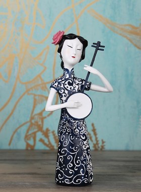 古典旗袍仕女小摆件房间客厅酒柜书房办公室软装饰品树脂工艺品