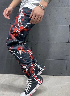 现货2022 Tie Dye Men's wCasual Pants lightning Slim Fit