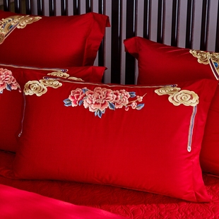 龙凤四件套中式 婚庆被套刺绣长绒棉床单纯棉六十件套陪嫁床上用品