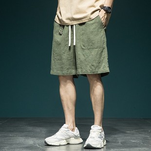 夏季 薄款 透气棉麻五分裤 新中式 裤 男宽松大码 休闲工装 高端亚麻短裤