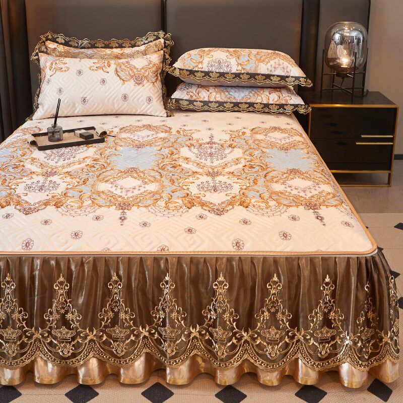 欧式夏季冰丝凉席可水洗三件套可拆卸床裙款带床笠夏天空调超软席,床上用品,冰丝席,淘宝优惠券,粉丝福利购,淘宝优惠卷