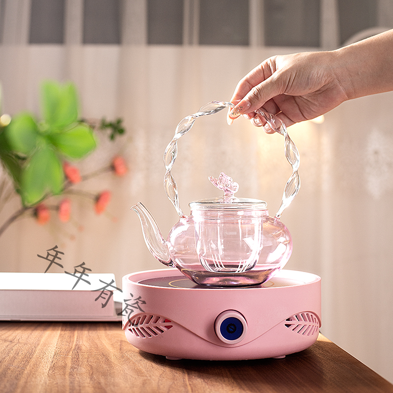 粉色电陶炉家用爆l炒大功率小型迷你电磁炉一体茶炉煮茶电焰炉圆