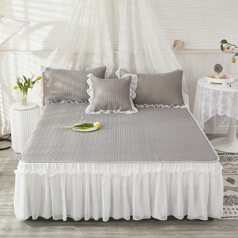 夏季乳胶凉席白纱床裙款空调折叠软席子三件套1.5m床凉席垫u.