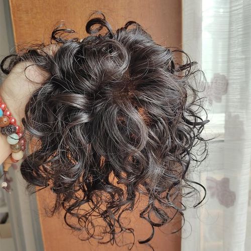 假发片女头顶大面积全手织卷发全真发遮白发蓬松增发量气质补发片