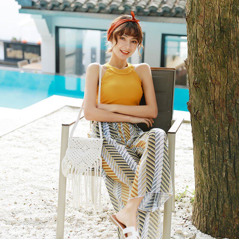 情侣泳装分体三件套小胸显瘦泡温泉度假长裤P小清新沙滩游泳衣女