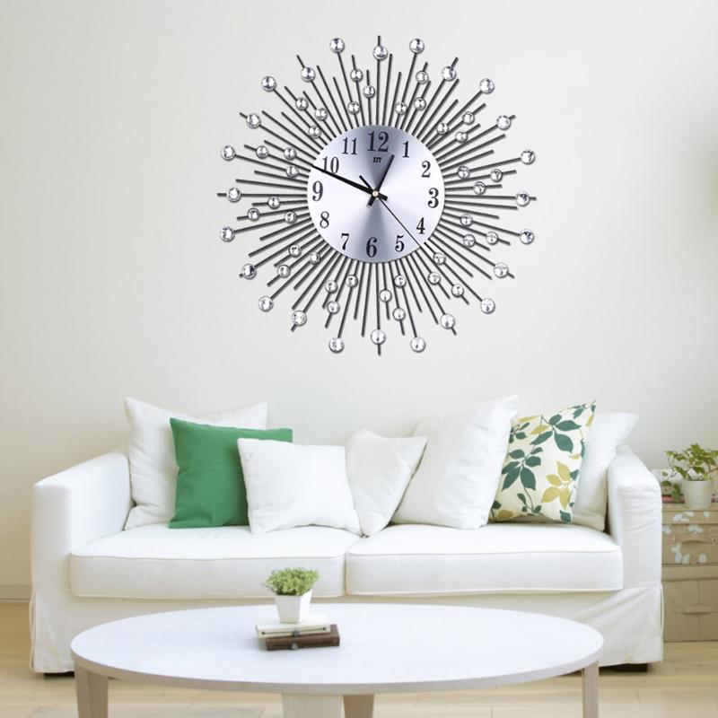 极速Decorative Crystal Sunburst Metal Wall Clock Home Art Wa