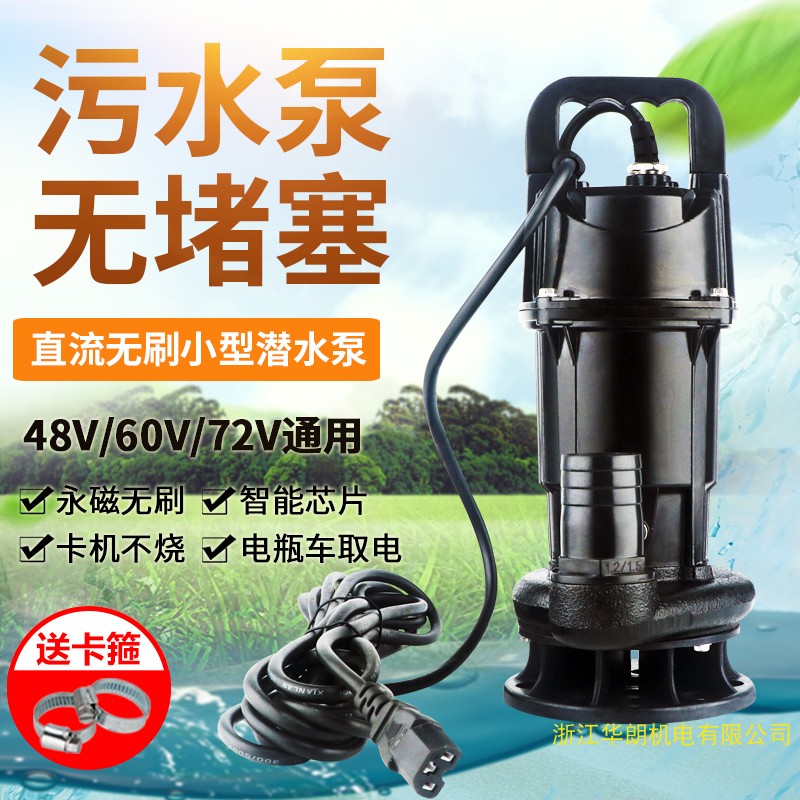 电瓶车直流无刷污水泵48Vt-72V电动车抽水机 高扬程潜水泵浇花浇
