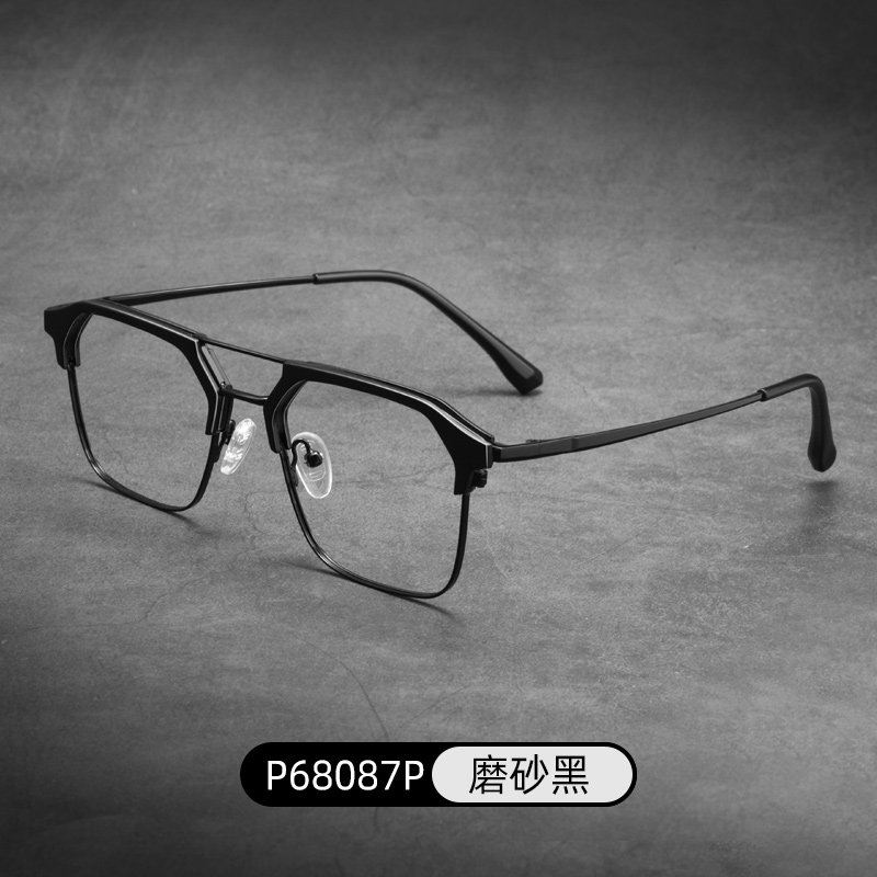 复古近视眼镜男款双梁手工方框眼睛框可配度数变色镜片近视镜潮流