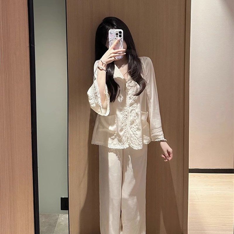 法式高级甜美冰丝长袖睡衣女春季新款宽松休闲开衫长裤家居服套装,女士内衣/男士内衣/家居服,睡衣/家居服套装,淘宝优惠券,粉丝福利购,淘宝优惠卷