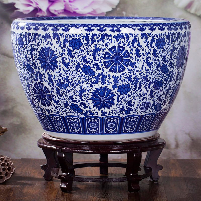 包邮青花瓷缸陶瓷鱼缸特s大号水缸瓷缸陶瓷大荷花缸碗莲缸乌龟缸