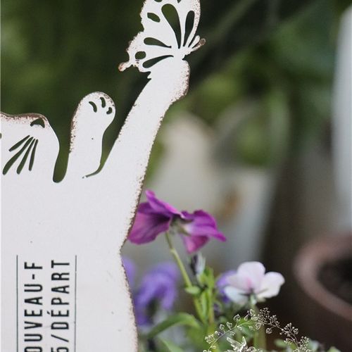 外贸复古猫咪扑蝶蹲坐铁皮花盆花插 花园阳台园艺装饰 拍摄道具