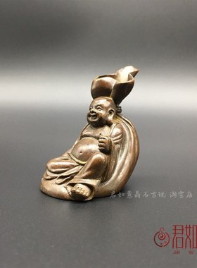 袖珍实心铜背袋弥k勒笑佛小摆件坐佛佛祖铜佛像手把仿古铜微雕茶