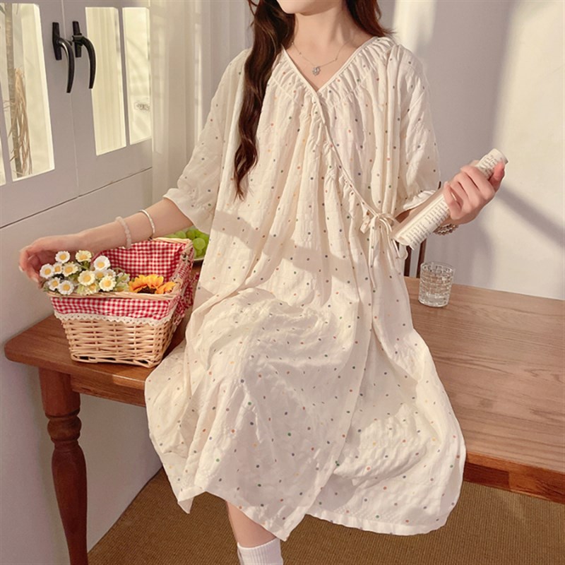 睡裙女夏季云朵棉和服睡袍薄款日系碎花甜美睡衣孕妇可外穿家居服