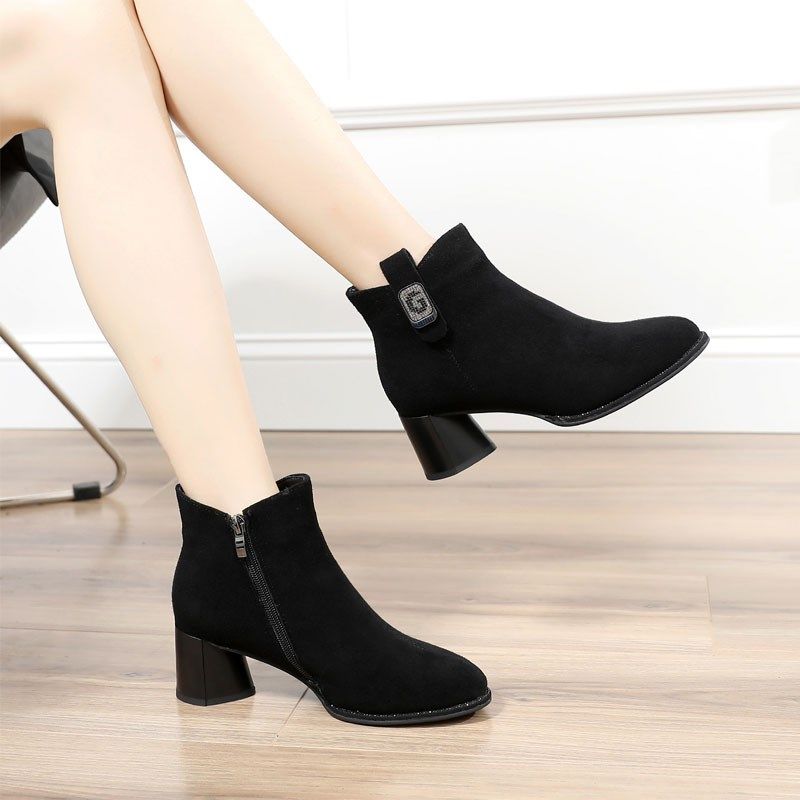 真皮冬季小短靴高跟妈妈靴32 33小码小个子中跟粗跟保暖43加大码,女鞋,马丁靴,淘宝优惠券,粉丝福利购,淘宝优惠卷