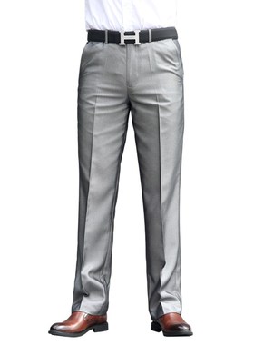 亮面直筒银灰色西裤高腰商务休闲修身西装裤婚礼主持新郎结婚男裤