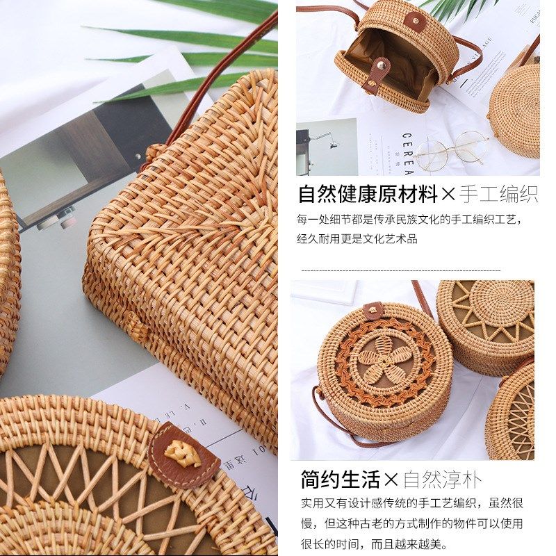 手工编织包包秋藤材料圆形镂空水桶包爆款藤编包单肩斜挎女包
