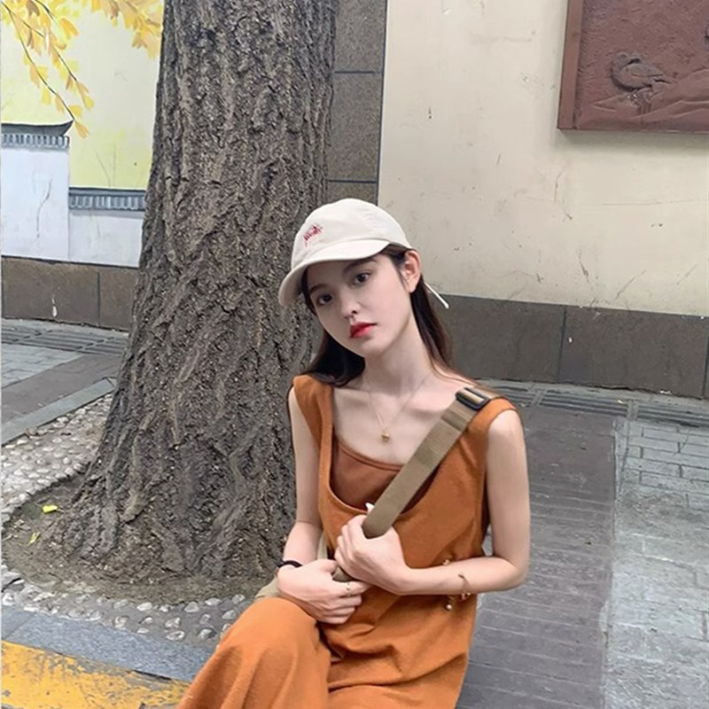 橘色针织无袖洋装女夏季法式休闲小众设计高级感小个子背心裙子