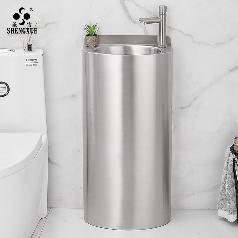 圣雪 不锈钢立柱盆小户型卫生间阳台洗手盆家用室外落地式洗脸盆