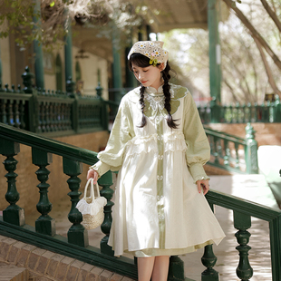 十三余小豆蔻儿[青葵]国风田园风绣花云肩罩衫洋装套装娃娃裙女