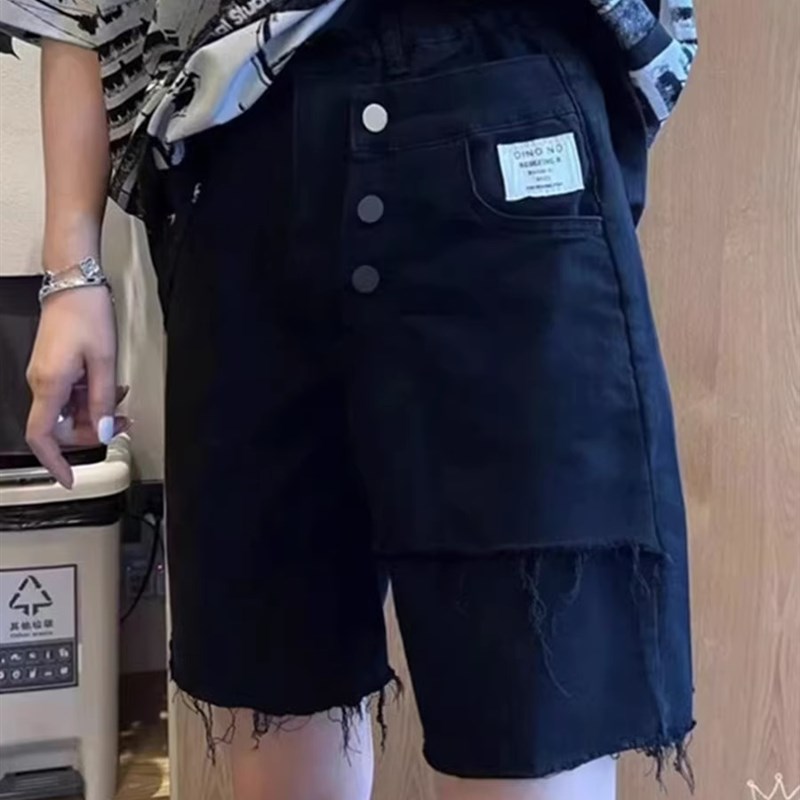 梨型身材裤子大码高腰弹力薄款牛仔短裤女夏胖妹妹显瘦直筒五分裤