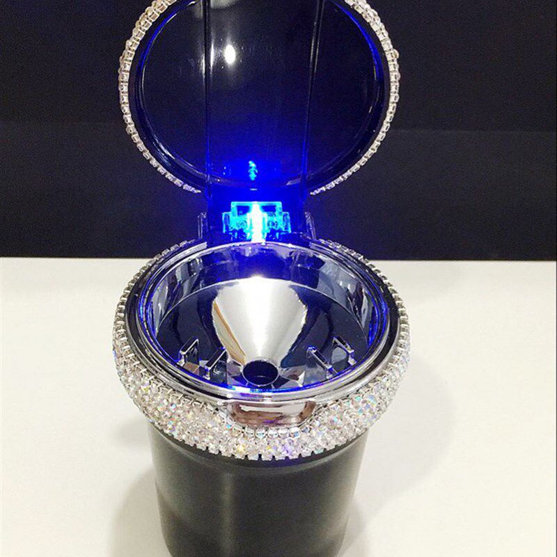 奢华镶钻车载车用烟灰缸 创意多功能夜光带LED灯汽车烟灰缸 通用