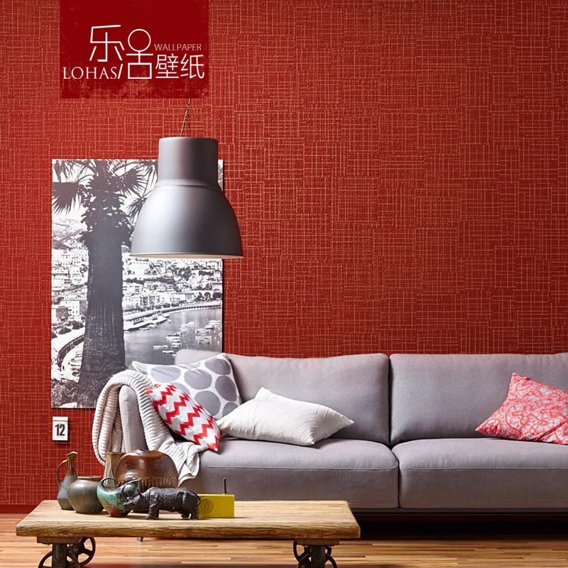 中式纯色素色日式亚麻p红色墙纸中国风橙色客厅卧室背景墙壁纸橘