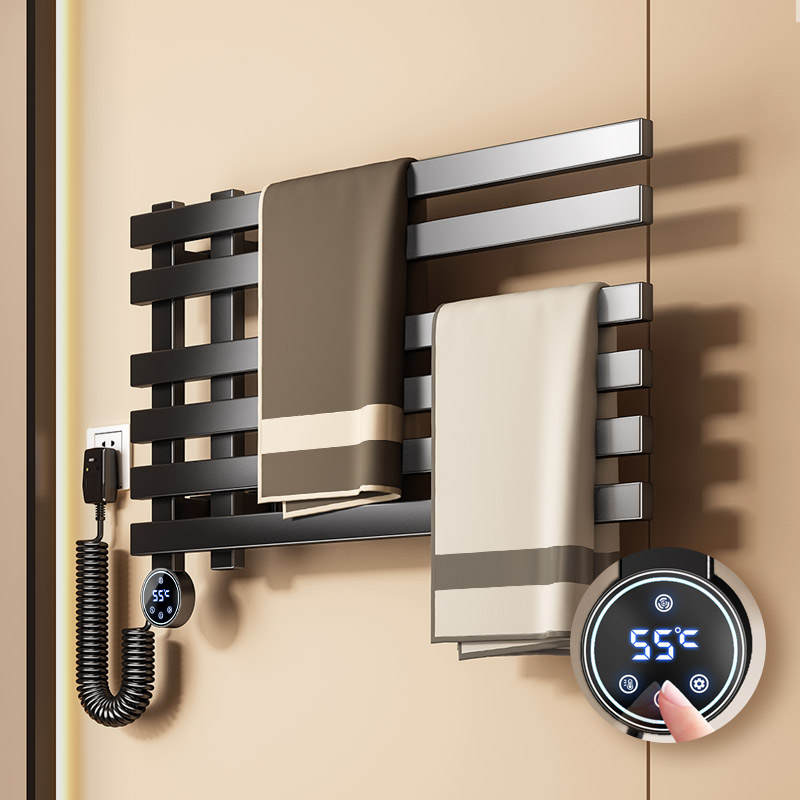 免打孔电热毛巾架子智能加热浴巾烘干架卫生间家用电动置物杆浴室