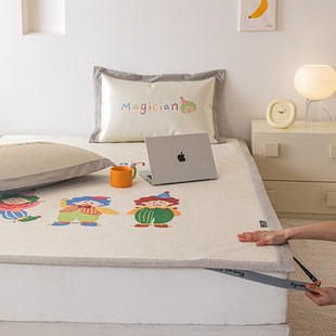 卡通可爱夏季冰丝凉席三件套可水洗床笠空调席儿童印花单人软席子