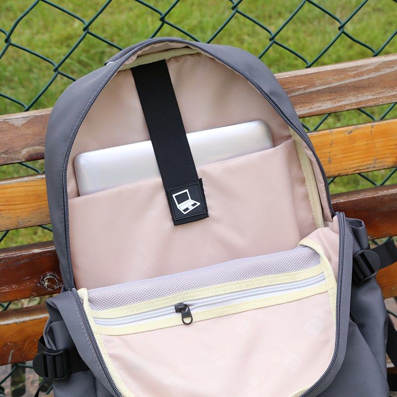 百搭休闲纯色大容量双肩包女书包男大学生高中黑色电脑双肩背包