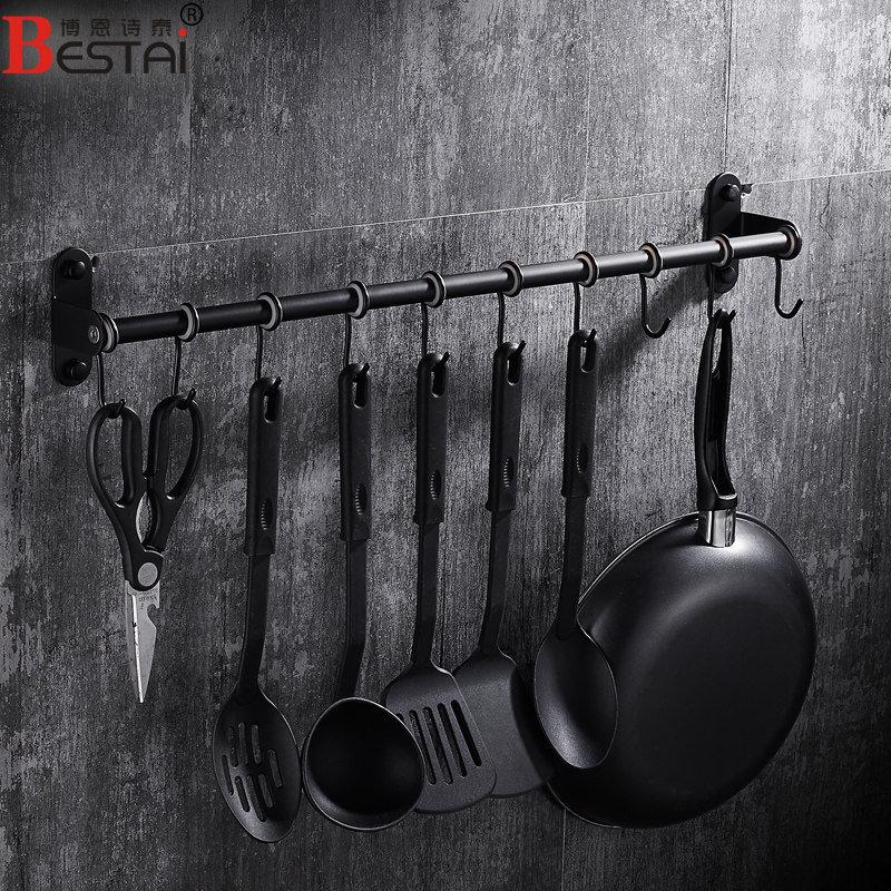304不锈钢黑色厨房置物s架厨具五金厨卫挂钩挂件挂架挂杆免打孔壁