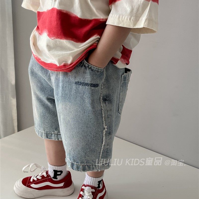 儿童牛仔短裤2023夏季新款男女童韩版纯色五分裤牛仔裤时尚百搭潮