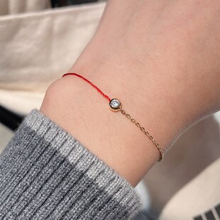 直播爆款新年本命年单钻小红绳手链银细链女叠戴金色编织手链手绳