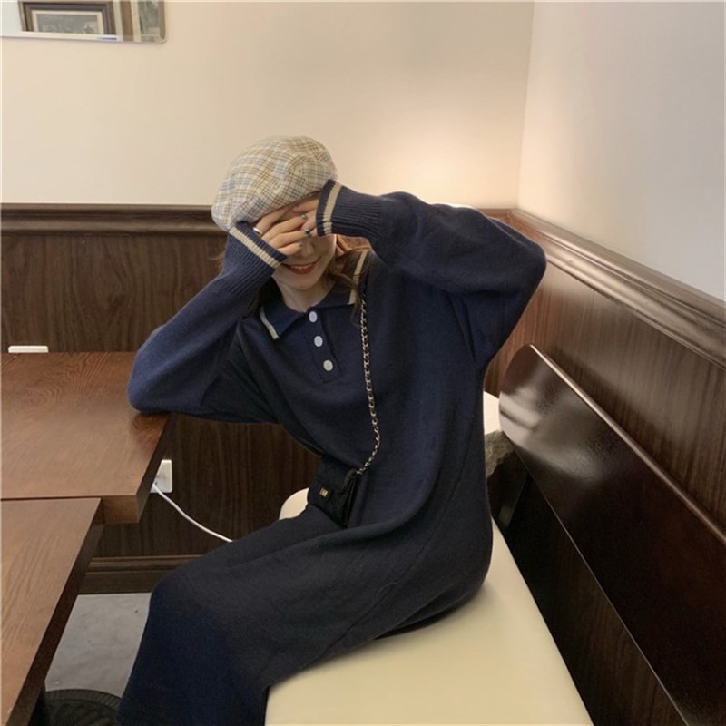 哺乳秋装洋派过膝长n版针织裙子冬季外出产后辣妈哺乳衣毛衣洋装