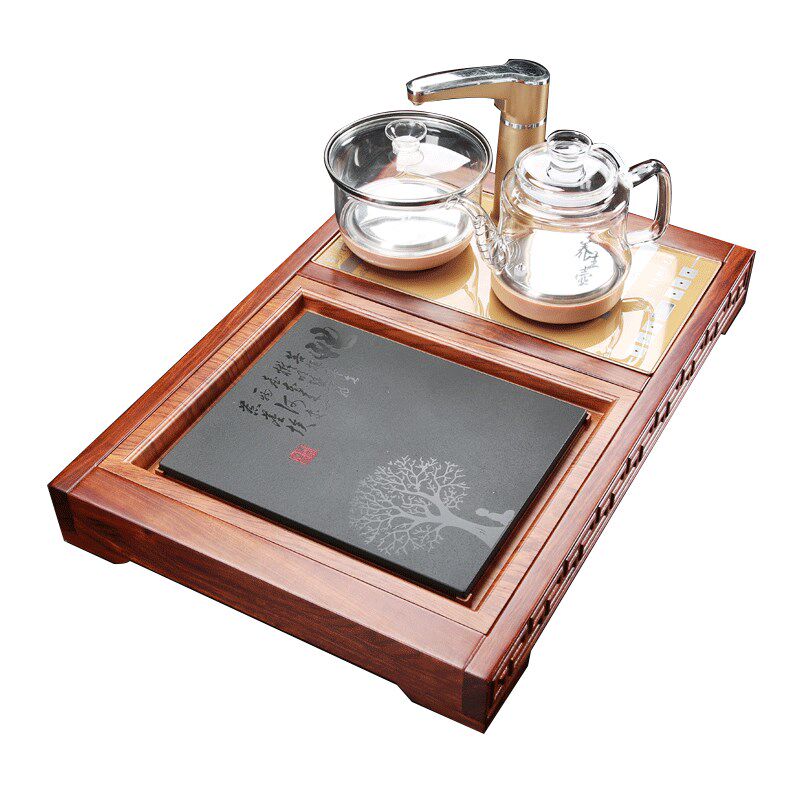乌金石茶盘套装一体小型全自动泡茶台家用实木排水茶海石盘茶具托