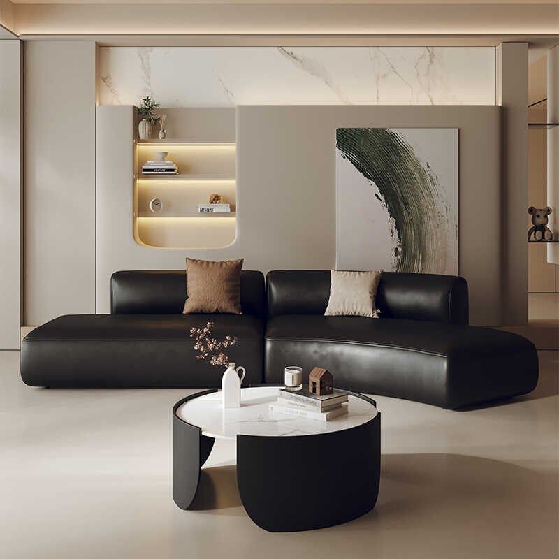 半圆弧形异形沙发黑n色美容院服装店办公室大厅休息区接待会客洽
