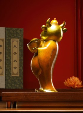 全铜生肖牛摆件办公室书u房牛铜雕礼品摆设牛气冲天工艺品摆件