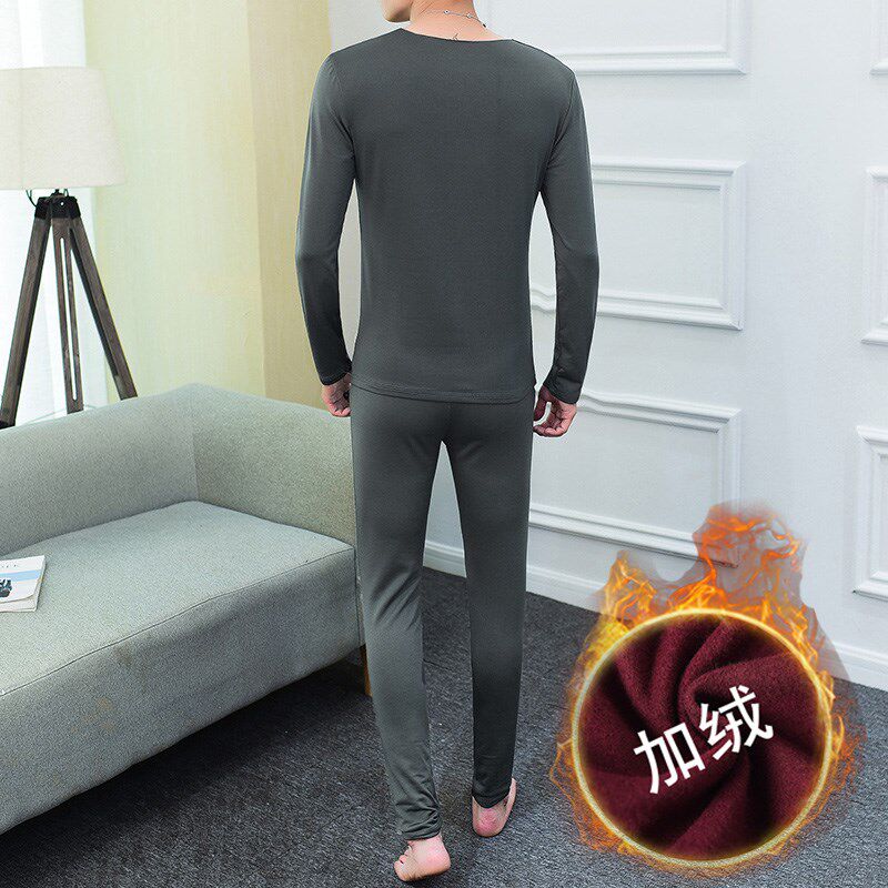 德绒保暖内衣男套装薄款加绒冬季带绒磨毛秋衣秋裤紧身打底衫