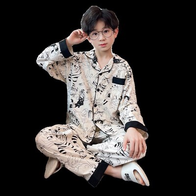 男童睡衣春秋薄款长袖纯棉2024新款男孩儿童春季全棉青少年家居服