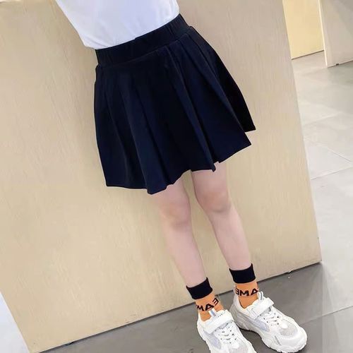 半身裙新款夏季女童裙子软棉儿童半身百褶裙弹力折叠裤短裙薄黑色