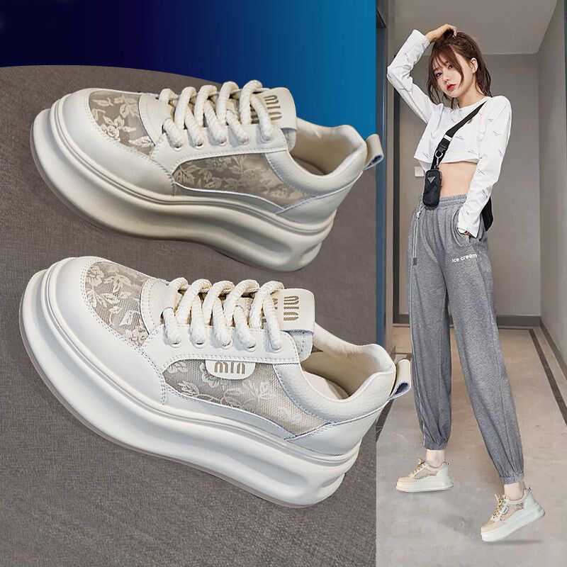 内增高小白鞋女夏季薄款2024新款网面透气网鞋松糕厚底板鞋轻便