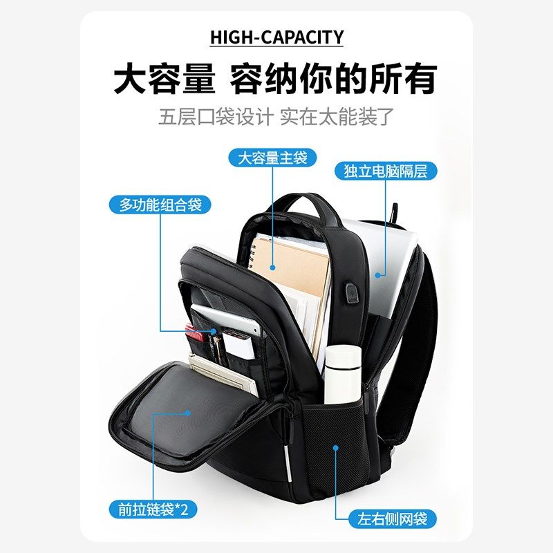 双肩包男士大容量背包男款2024新款商务通勤出差旅行电脑包书包男