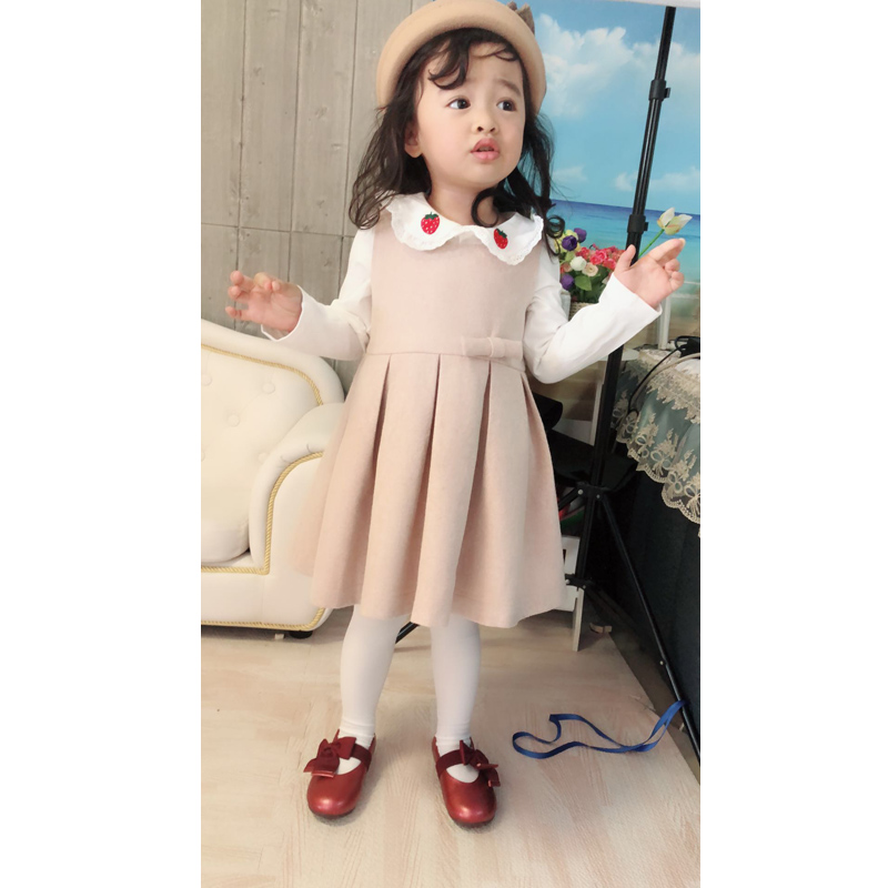 秋冬款女童装儿童背心洋装子4女宝宝毛呢公主裙绿2-T3-5-6岁秋装
