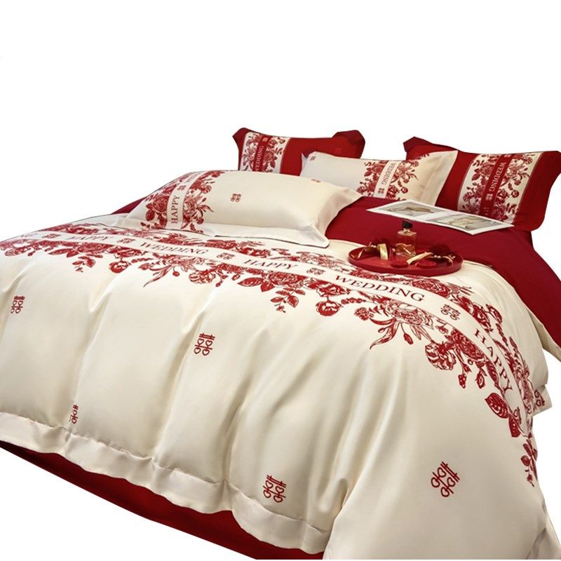 结婚床上用品四件套喜被女方陪嫁红色床单被套现代婚庆床品床笠款,床上用品,婚庆床品套件,淘宝优惠券,粉丝福利购,淘宝优惠卷