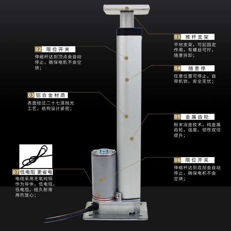 极速双头平底座银色推杆电动伸缩杆平座工业级微型12V24V往复器大